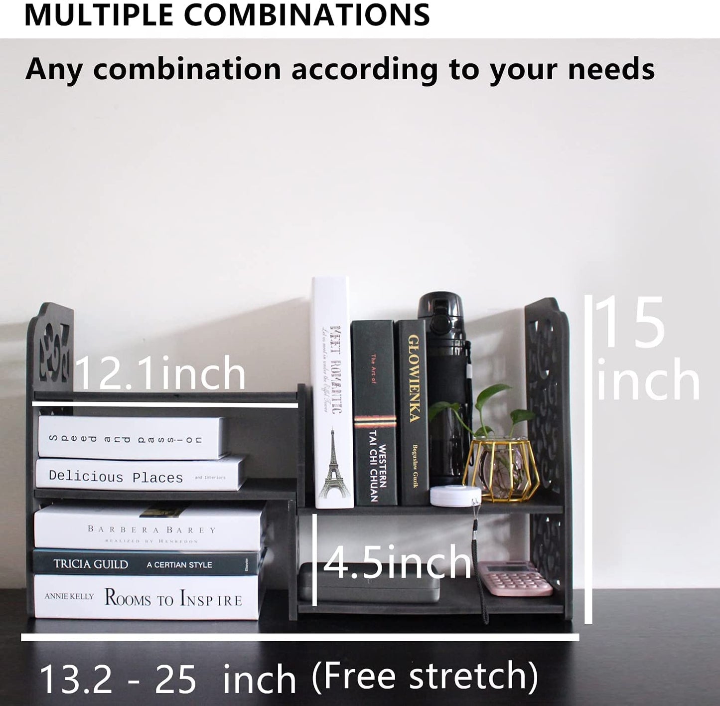 YGYQZ Small Desktop Bookshelf, Mini Cute Office Decor Black Versatility Organizers for Women, Kids