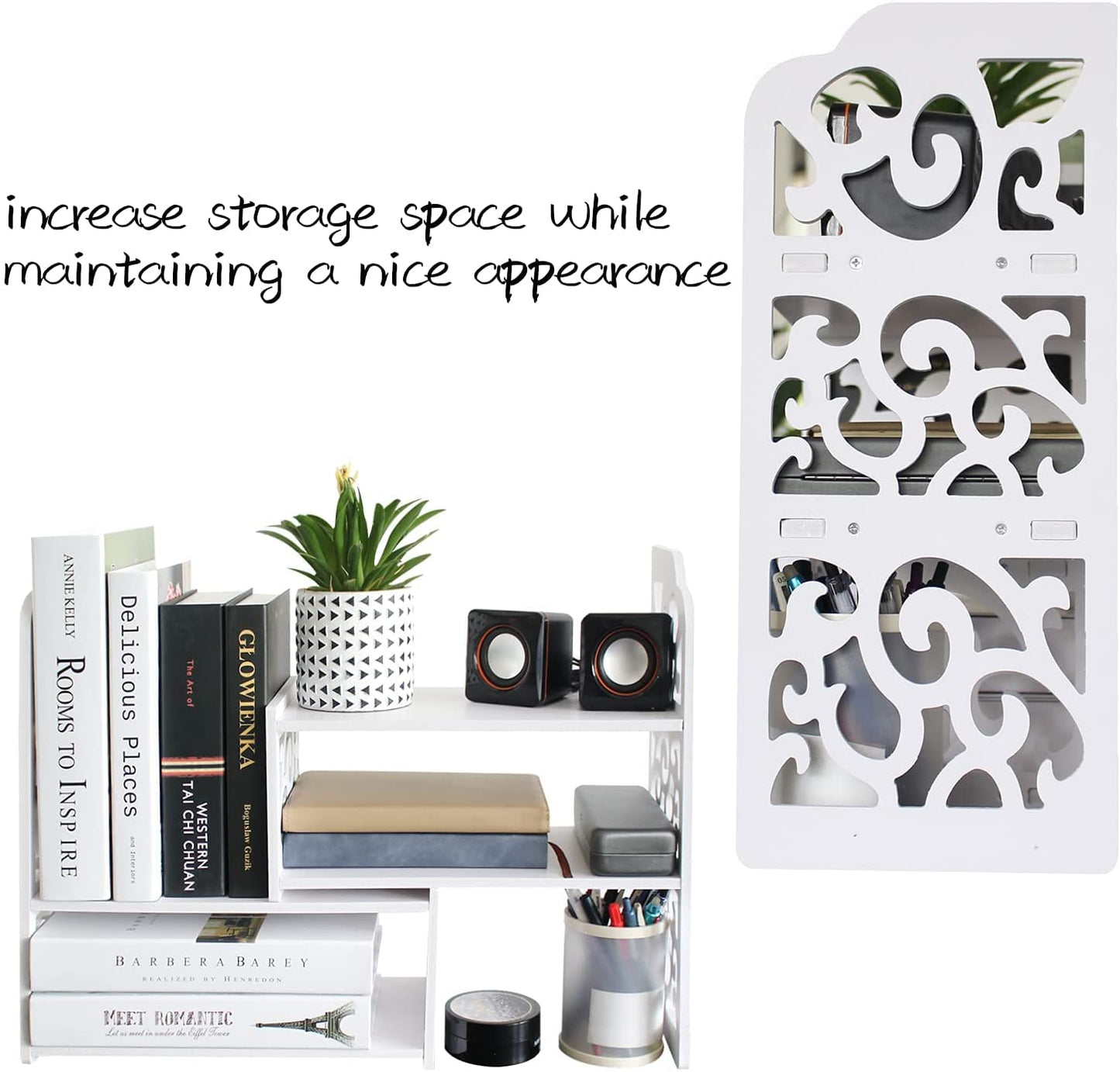 YGYQZ Small Bookshelf for Desktop Storage, Mini Cute Office Desk Shelves White Versatility Organizers for Women, Kids