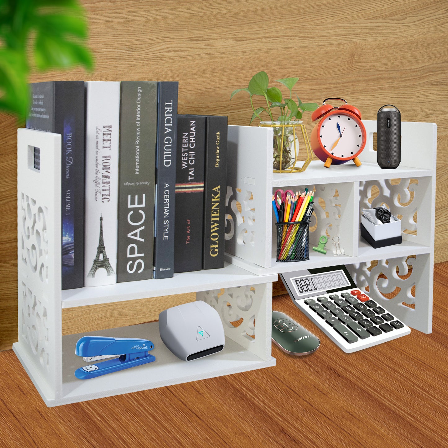 YGYQZ Office Desk Shelf Organizer and Accessories - Desktop Supplies Cute Dresser Top Adjustable Organization Storage Rack and Cubicle Decor Aesthetic Bookshelf for Women Man and Kids